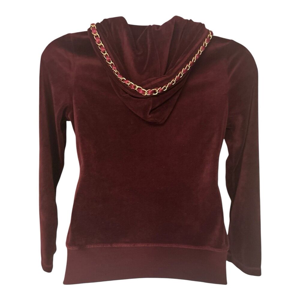 Monroe & Main Velour Tracksuit Burgundy Chain Trim Zipper Jacket Active Pant Set - Picture 10 of 16